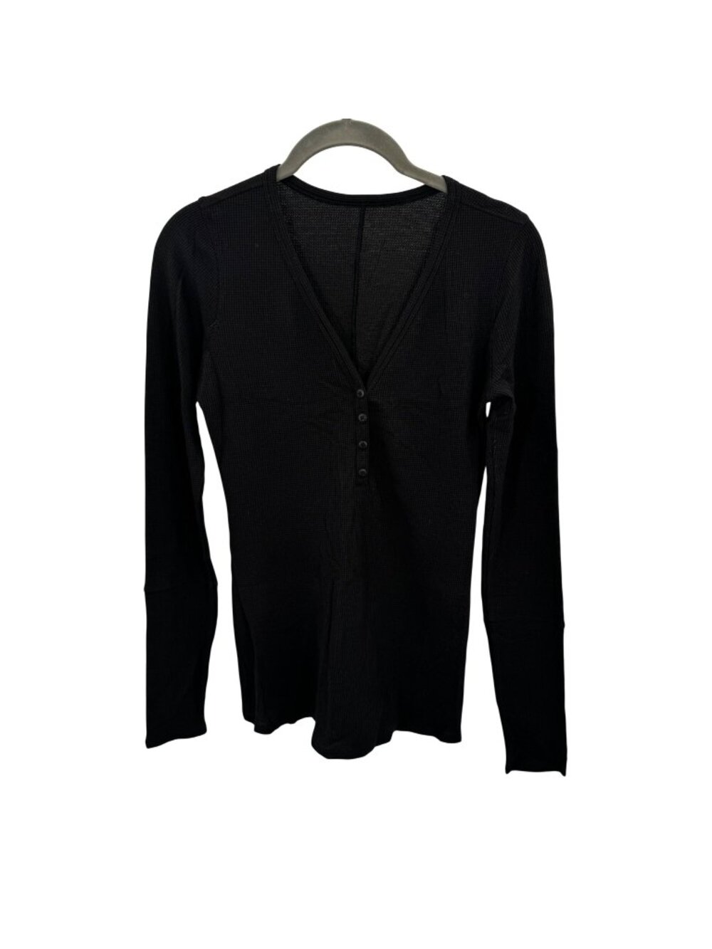 Lululemon Athletica Waffle Knit Long Sleeve Henley Top Womens Size S Black